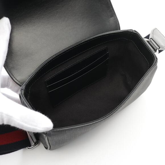 Gucci GG Supreme Super Shoulder Bag Canvas Leather Gray Black - Picture 3 of 4